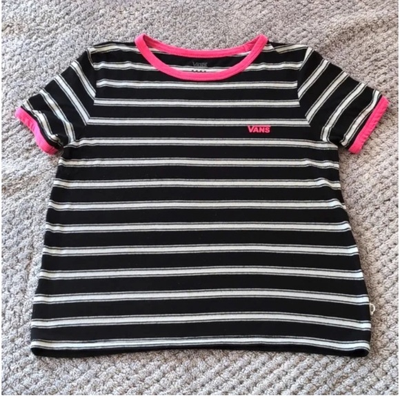 Vans Tops - BNWT Vans Black Pink And White Stripe Tee